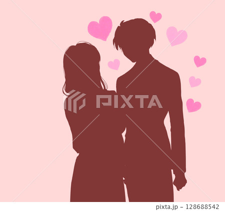 女性に好意を抱く男性の影絵 女性に好意を抱く男性の影絵 128688542