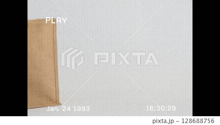 Image of sack and shapes over white background Image of sack and shapes over white background 128688756