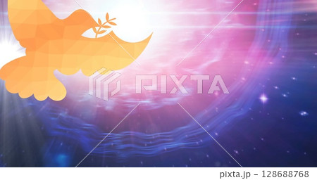 Image of dove icon over stars on blue background Image of dove icon over stars on blue background 128688768