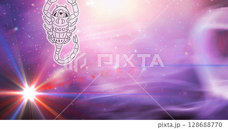 Image of horoscope symbols over stars on blue background Image of horoscope symbols over stars on blue background 128688770