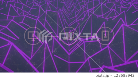 Image of network of connections with icons over shapes on black background 128688942