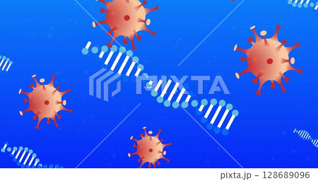 Image of virus cells over dna strands Image of virus cells over dna strands 128689096