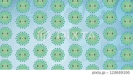 Image of covid 19 cells moving in rows and scientific data processing 128689100