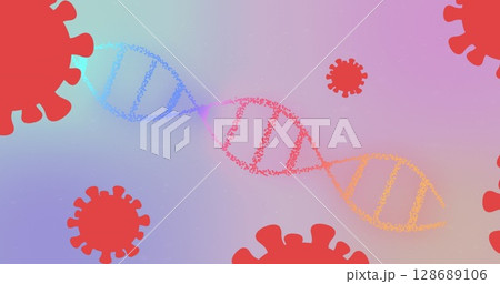 Image of covid 19 cells moving and dna strand spinning Image of covid 19 cells moving and dna strand spinning 128689106