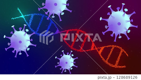 Image of virus cells over dna strand Image of virus cells over dna strand 128689126