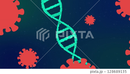 Image of covid 19 cells moving and dna strand spinning Image of covid 19 cells moving and dna strand spinning 128689135