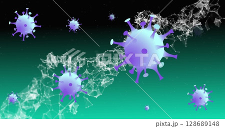 Image of covid 19 cells moving and dna strand spinning Image of covid 19 cells moving and dna strand spinning 128689148