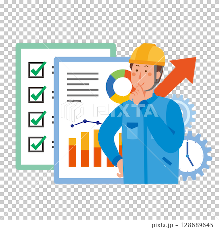 A male worker thinking about how to improve work efficiency A male worker thinking about how to improve work efficiency 128689645