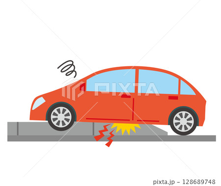 縁石に乗り上げる車 128689748