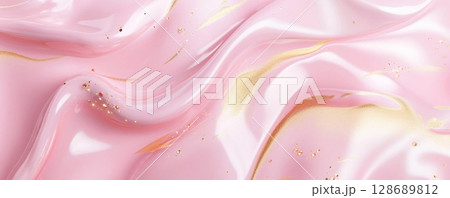 Liquid glowing pink background texture with bubbles and shiny glow.Macro.AI Generative. 128689812