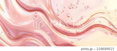 Liquid glowing pink background texture with bubbles and shiny glow.Macro.AI Generative. 128689813