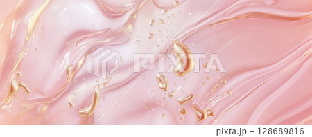Liquid glowing pink background texture with bubbles and shiny glow.Macro.AI Generative. 128689816
