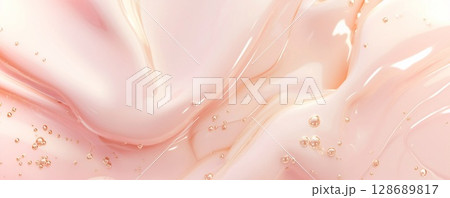 Liquid glowing pink background texture with bubbles and shiny glow.Macro.AI Generative. 128689817