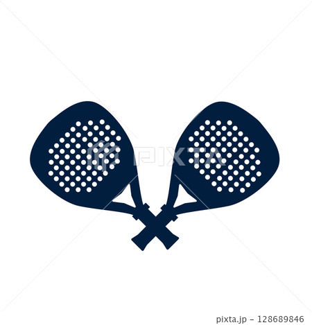 Padel tennis emblem for club. Team paddle rackets badge. Sport icon. Silhouettes of tournament palas. Recreation and active hobby symbols. Vector illustration isolated on transparent background 128689846