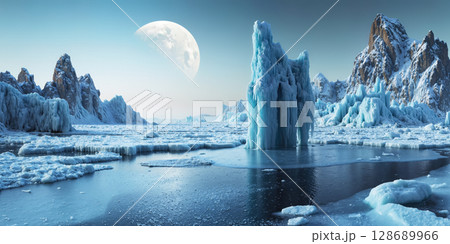 氷の地球外惑星のイメージ　AI生成画像 128689966