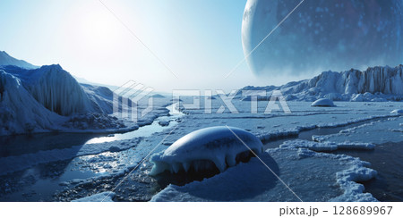 氷の地球外惑星のイメージ　AI生成画像 128689967