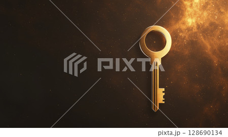 Radiant golden key glowing brightly against...のイラスト素材 [128690134] - PIXTA