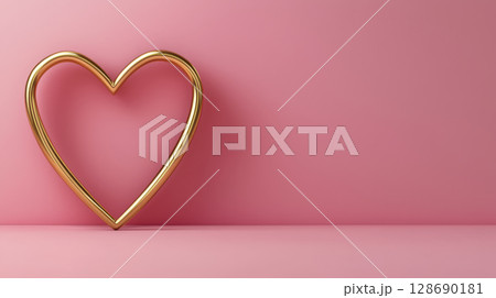 Golden heart outline on soft pink background with romantic and elegant mood 128690181