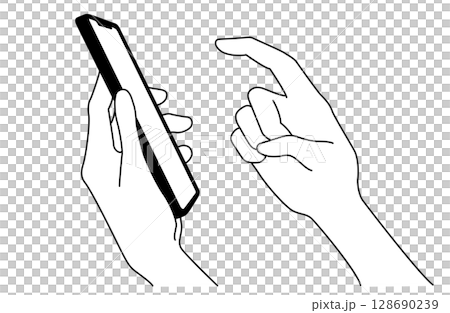 左横から見たスマートフォンを操作する手のベクターイラスト 128690239