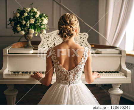 ピアノを弾く女性 ピアノを弾く女性 128690245