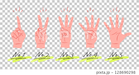 手書き文字とイラストセット 数字と手素材 02.主線なしイラスト 手書き文字とイラストセット 数字と手素材 02.主線なしイラスト 128690298