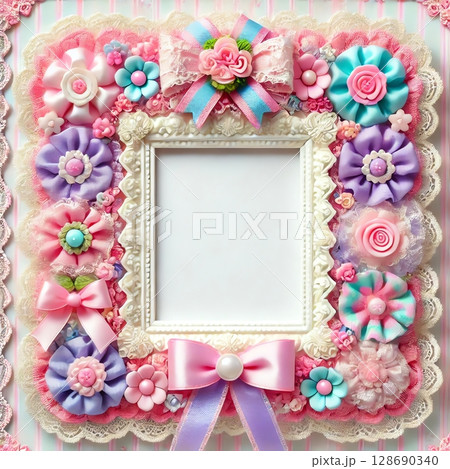 可愛いフリルのフレーム 128690340
