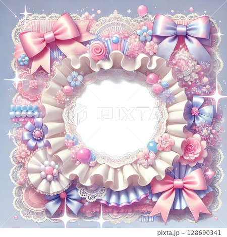 可愛いフリルのフレーム 128690341
