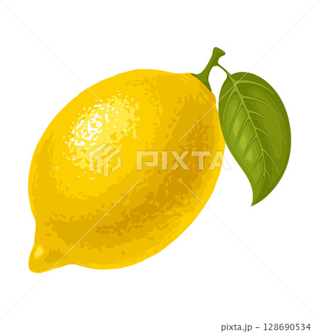 Lemon with Leaf 128690534