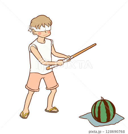 スイカ割りをしている男の子のイラスト 128690768