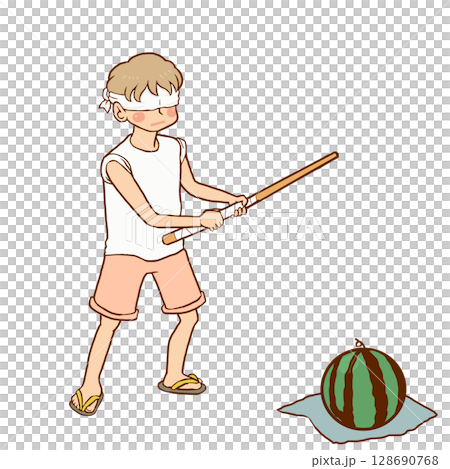 スイカ割りをしている男の子のイラスト 128690768