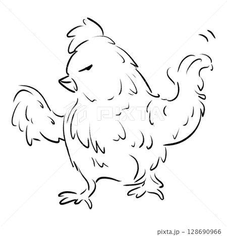 Cartoon chicken saying NO in disdainful look outline illustration Cartoon chicken saying NO in disdainful look outline illustration 128690966