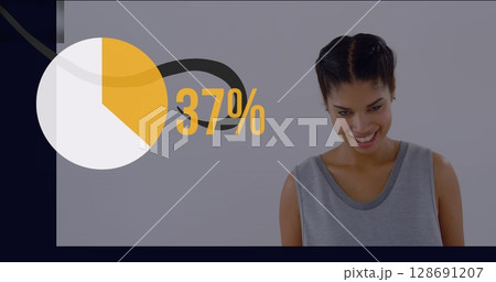 Image of circle with growing number over biracial woman 128691207