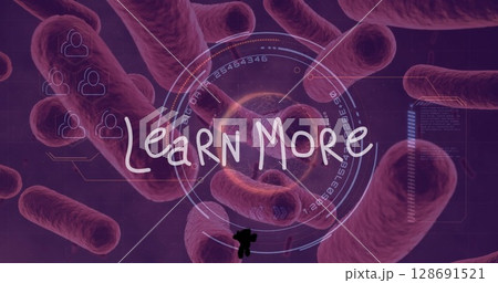 Image of learn more text and data processing over virus cells 128691521