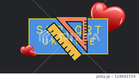 Image of school items icons over support ukraine text 128691554