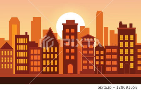 City Buildings Stand Still as Soft Evening Light Quietly Across the Urban Landscape City Buildings Stand Still as Soft Evening Light Quietly Across the Urban Landscape 128691658