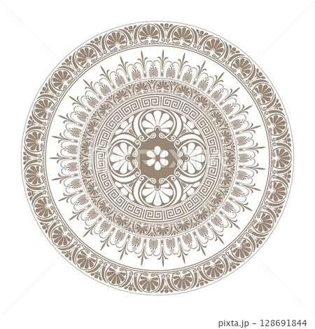 Round classic greek gold frame plate pattern. Greek meander. Circle european border. Round antique border. Patterns of Greece, ancient Rome. Circular pattern. Classic egyptian, assyrian, greek motives Round classic greek gold frame plate pattern. Greek meander. Circle european border. Round antique border. Patterns of Greece, ancient Rome. Circular pattern. Classic egyptian, assyrian, greek motives 128691844