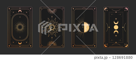 Mystical tarot card frames with celestial designs Mystical tarot card frames with celestial designs 128691880