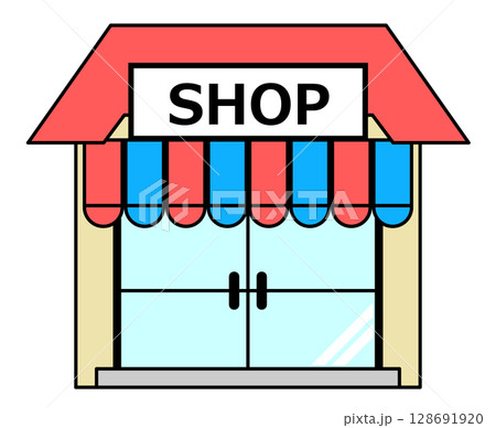 営業中の貸店舗や飲食店のテナント建物イラスト 128691920