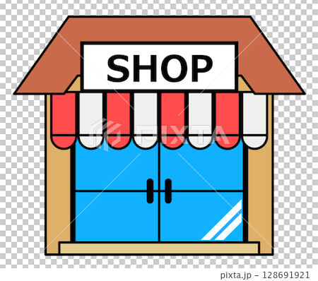 Illustration of a tenant building for a rental store or restaurant in operation Illustration of a tenant building for a rental store or restaurant in operation 128691921