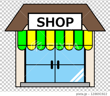 営業中の貸店舗や飲食店のテナント建物イラスト 営業中の貸店舗や飲食店のテナント建物イラスト 128691922