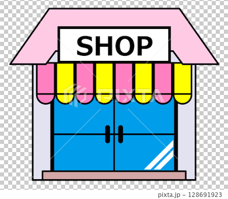 Illustration of a tenant building for a rental store or restaurant in operation Illustration of a tenant building for a rental store or restaurant in operation 128691923
