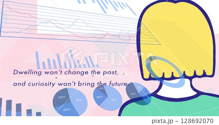 Image of data processing over woman icon 128692070