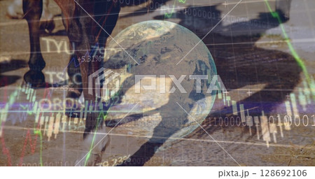 Image of data processing over horses and globe Image of data processing over horses and globe 128692106