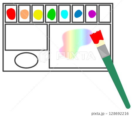 水性や油性の絵の具で絵を描くパレットのイラスト 水性や油性の絵の具で絵を描くパレットのイラスト 128692216