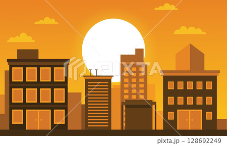 City Buildings Stand Still as Soft Evening Light Quietly Across the Urban Landscape City Buildings Stand Still as Soft Evening Light Quietly Across the Urban Landscape 128692249