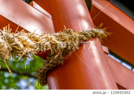 瀧神社の鳥居と注連縄と 128692802
