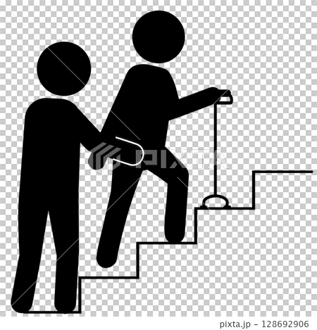 Pictogram of a person helping an elderly person go up stairs 128692906