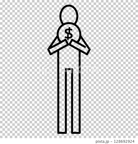A simple pictogram icon of a person holding a coin with a dollar sign A simple pictogram icon of a person holding a coin with a dollar sign 128692924