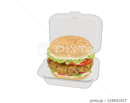 ファーストフードでよく見る照り焼きチキンのハンバーガー 128692927