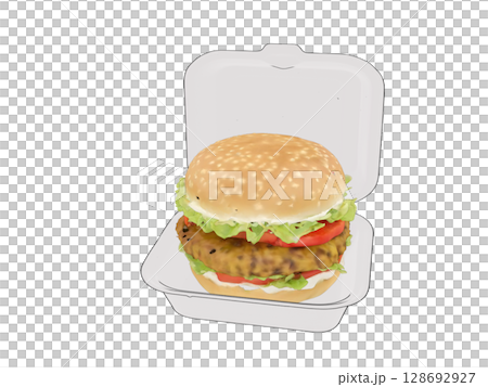 Teriyaki chicken burger, commonly seen in fast food restaurants 128692927